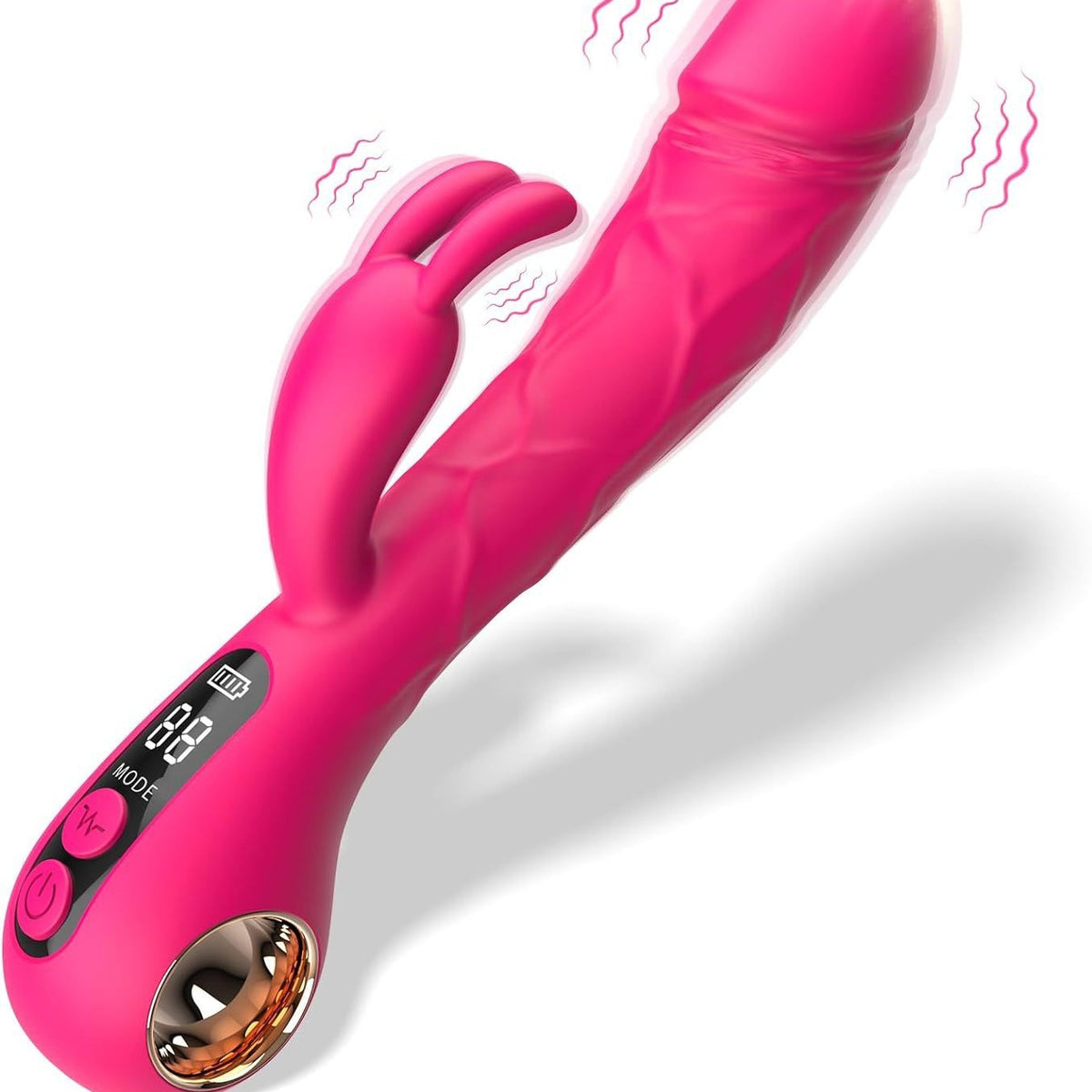 Pulse thrusting rabbit vibrator with dual motors and LCD display, body-safe silicone