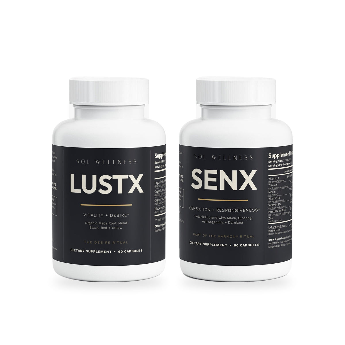 LUSTX and SENX bottles from Sol