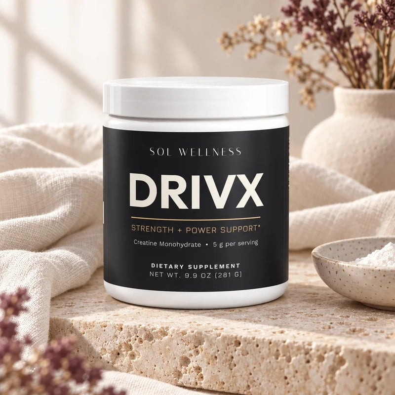 DRIVX from Sol in morning light on travertine and cream linen