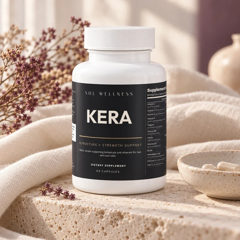 KERA from Sol in morning light on travertine and cream linen